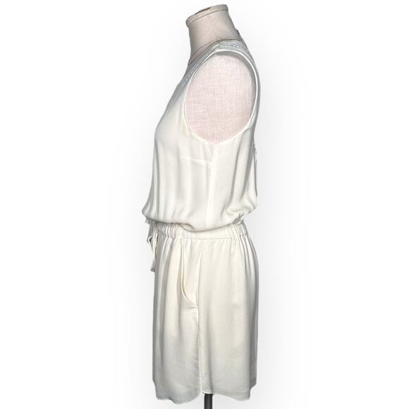 A.L.C. 100% Silk Blouson Mini Dress Sundress Cream Ivory Wool Crochet Coquette - Picture 4 of 10